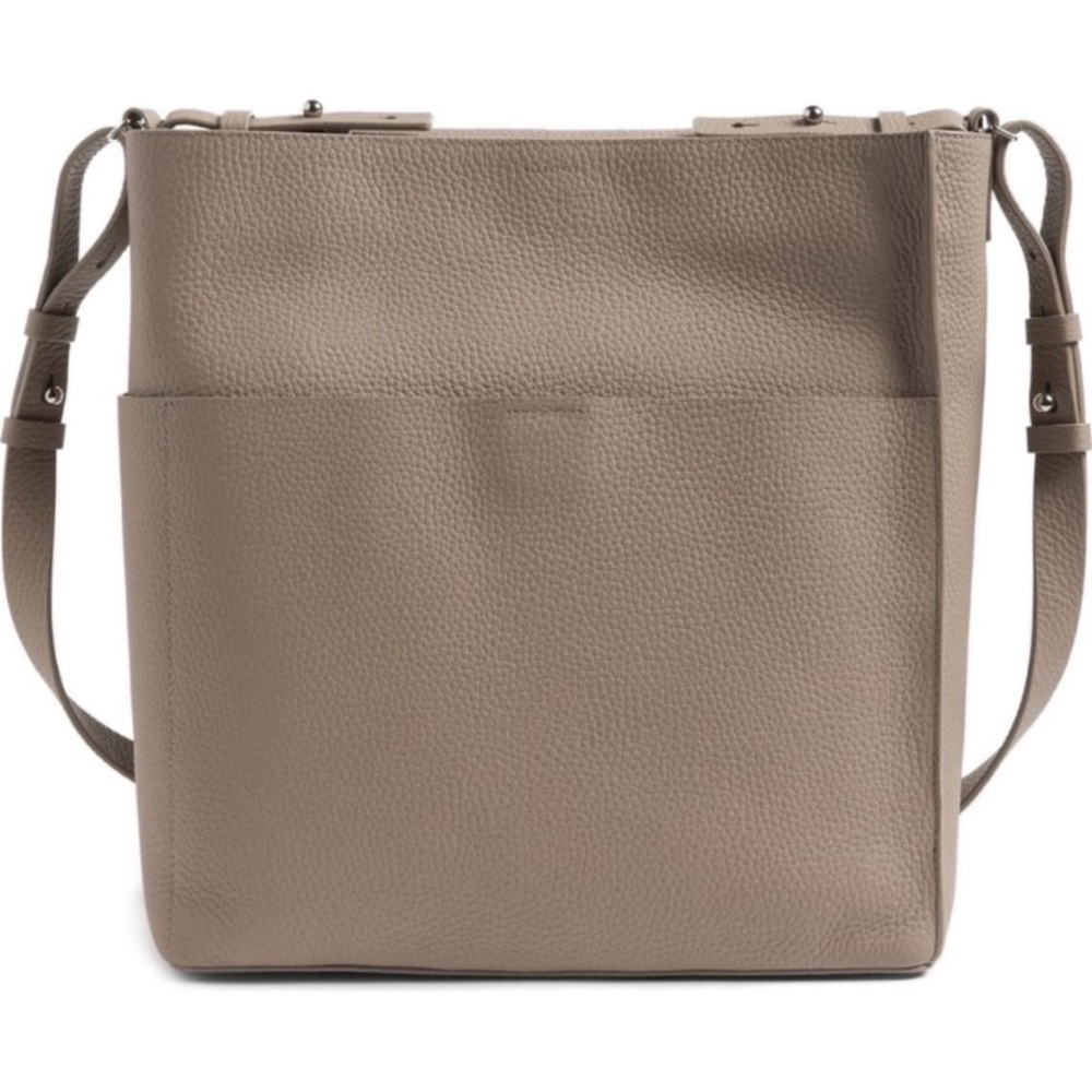 AllSaints Mast Taupe Gray Leather Crossbody Bag